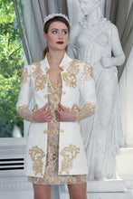 Load image into Gallery viewer, Ewa Stepaniuk Couture, Wedding, evening, ivory jacket gold lace, gold lace dress, stunning, gown, haute couture, designer, exclusive, luxury