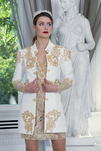 Ewa Stepaniuk Couture, Wedding, evening, ivory jacket gold lace, gold lace dress, stunning, gown, haute couture, designer, exclusive, luxury