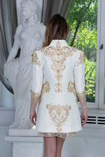 Load image into Gallery viewer, Ewa Stepaniuk Couture, Wedding, evening, ivory jacket gold lace, gold lace dress, stunning, gown, haute couture, designer, exclusive, luxury, Swarovski crystals,  luxurious wedding, Platinum Palace Hotel Wrocław