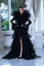 Load image into Gallery viewer, Ewa Stepaniuk Couture, Wedding, evening, black tulle coat, stunning, gown, haute couture, designer, exclusive, luxury, Swarovski crystals,  luxurious wedding, Platinum Palace Hotel Wrocław