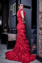 Load image into Gallery viewer, Ewa Stepaniuk evening dress, designer, corset, red dress, sexy, lace, deep cut, dolce&amp;gabbana, haute coture, versace, fashion, Alexander McQueen, dior, chanel