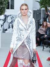 Load image into Gallery viewer, Ewa Stepaniuk Couture, Wedding, evening, coat, dress, white, ivory, lace, lace, silver, stunning, gown, haute couture, designer, exclusive, luxury, tail coat